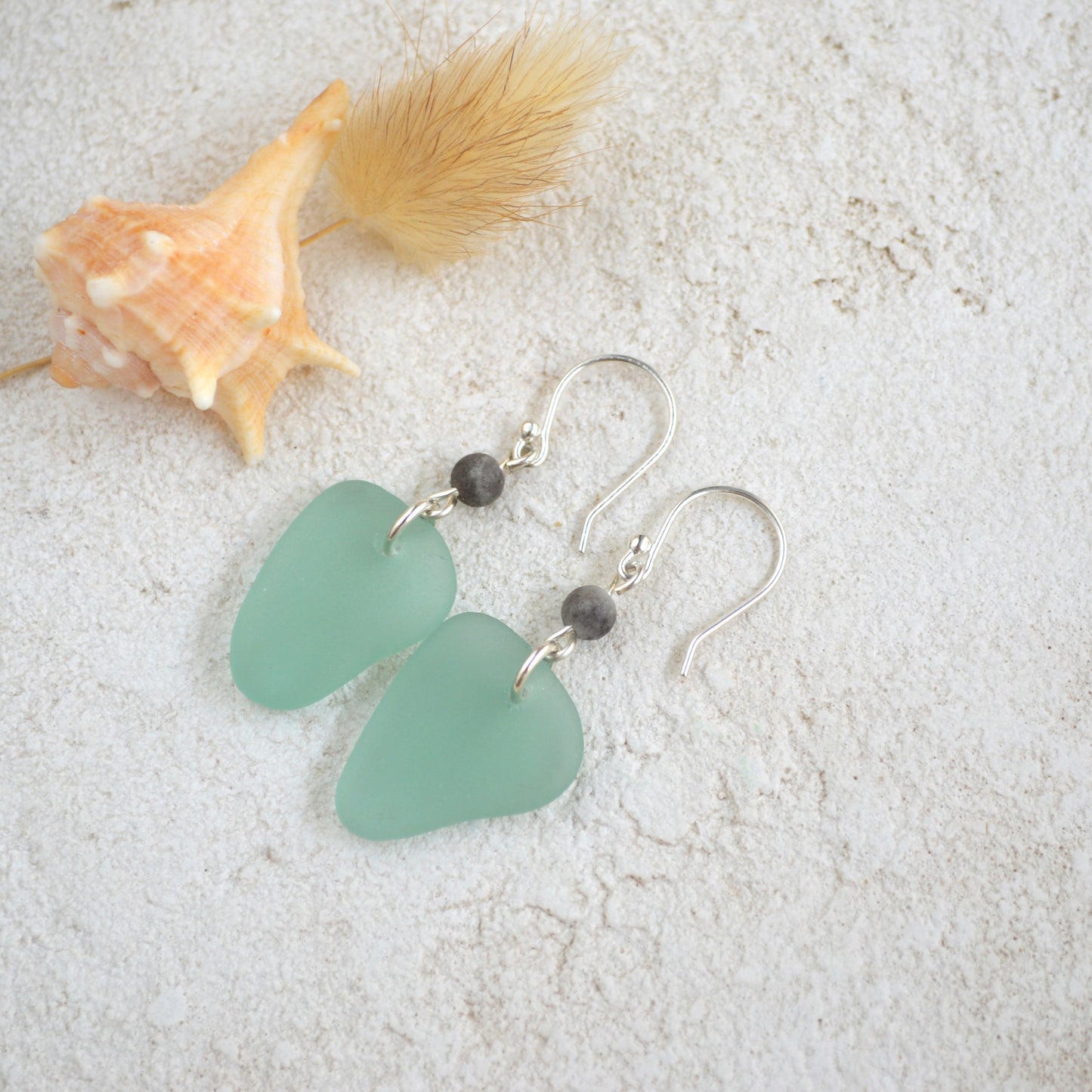 Seafoam Triangle Sea Glass Dangle Earrings