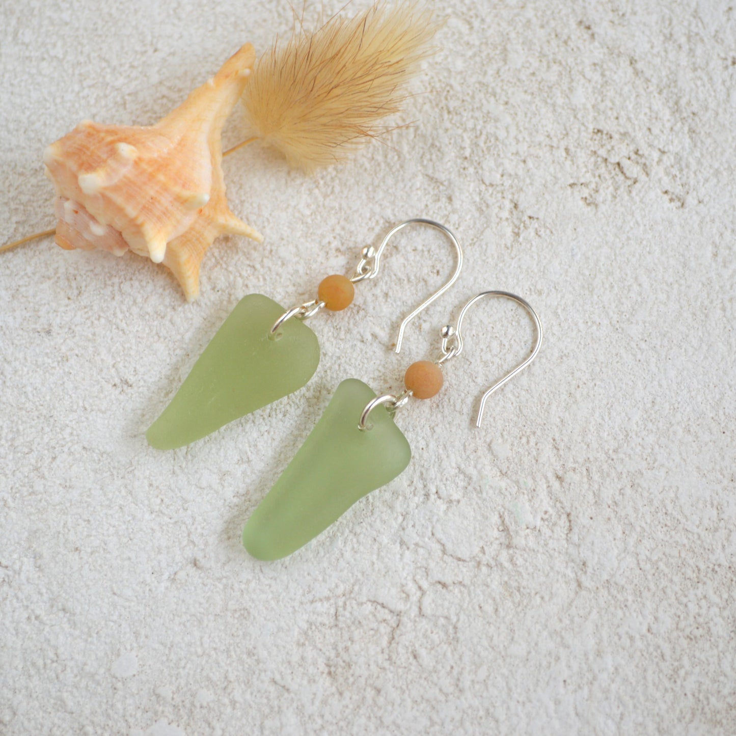 Pale Sage Green Triangle Sea Glass Dangle Earrings