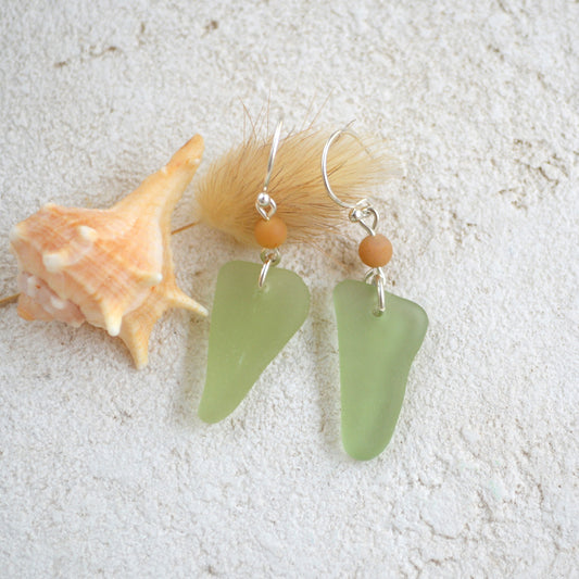 Pale Sage Green Triangle Sea Glass Dangle Earrings