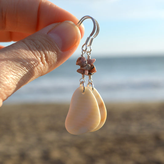 Sea Shell & Rhodonite Statement Earrings