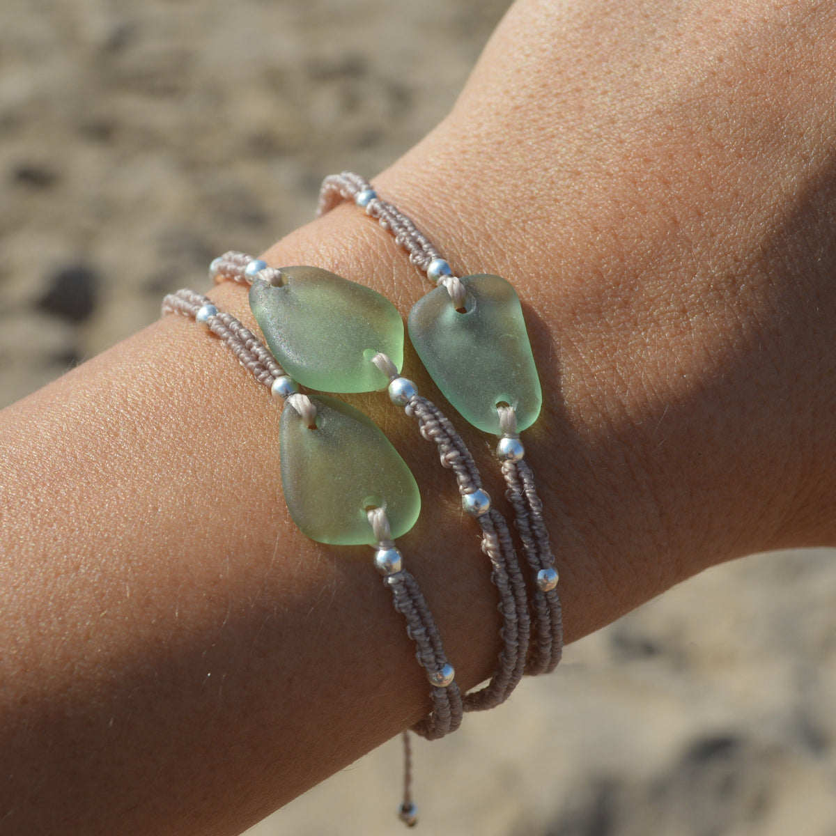 Sea Glass Dainty Boho Bracelet: Seafoam Green Color