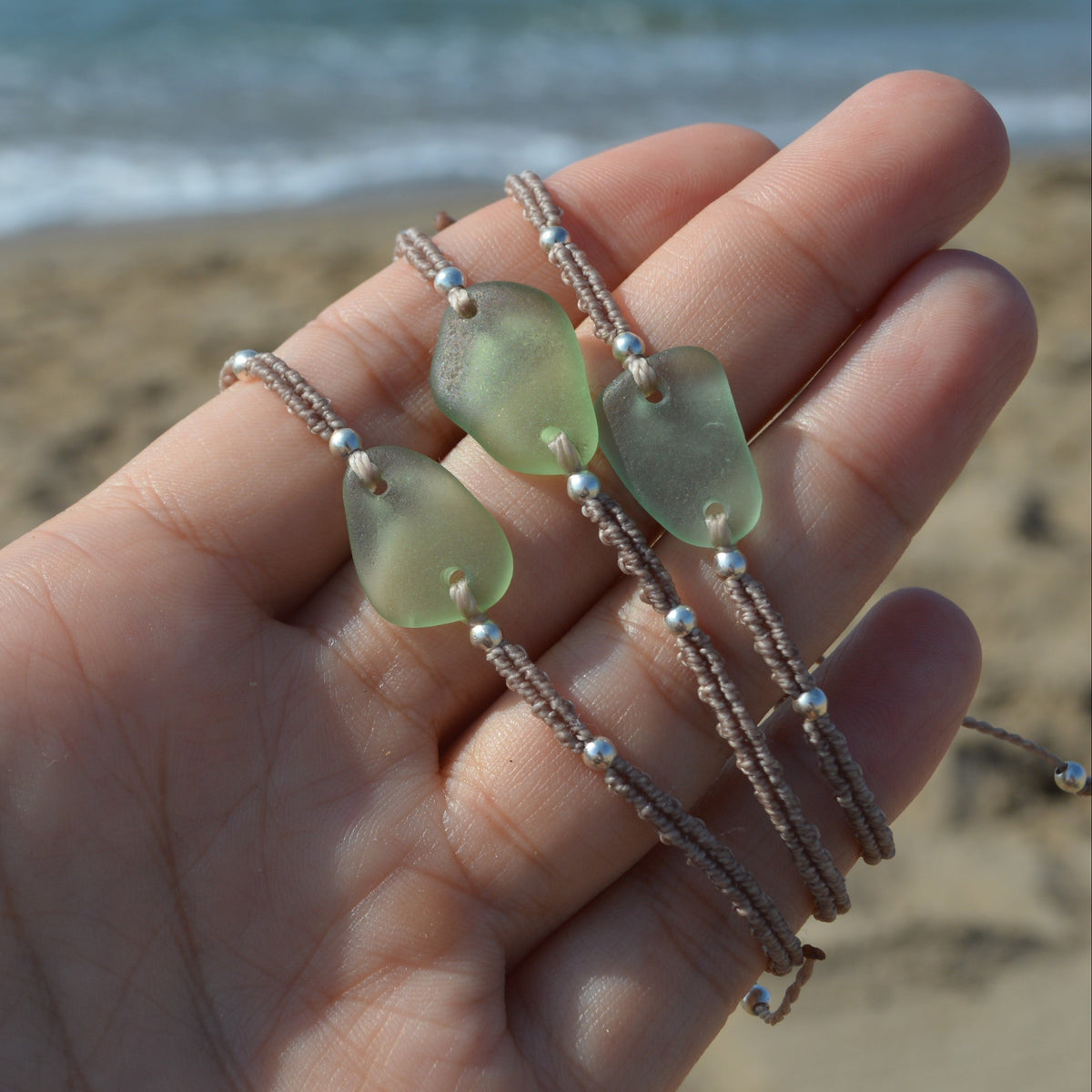 Sea Glass Dainty Boho Bracelet: Seafoam Green Color