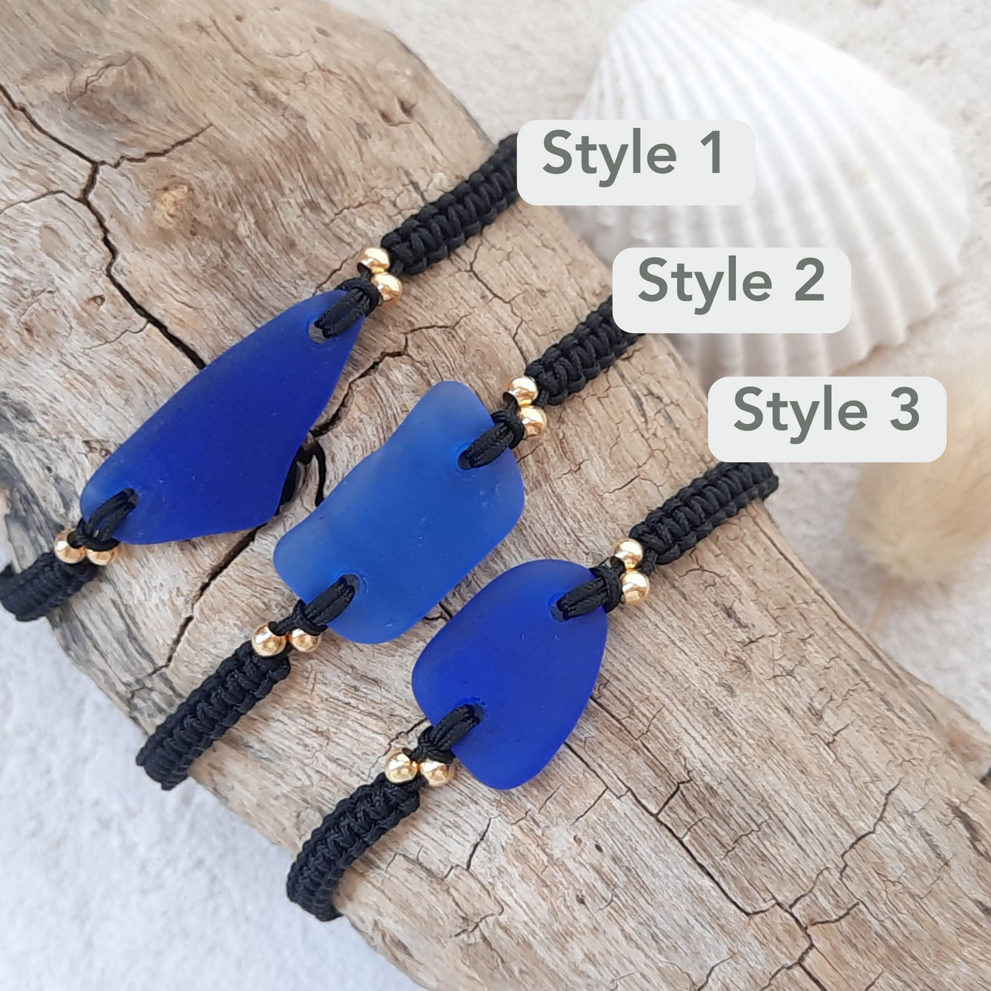 Cobalt Blue Sea Glass Macrame Bracelet