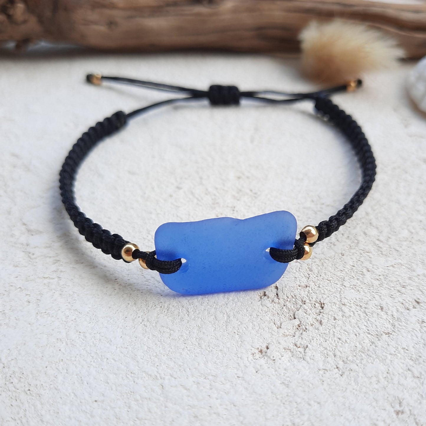 Cobalt Blue Sea Glass Macrame Bracelet