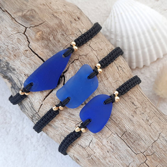 Cobalt Blue Sea Glass Macrame Bracelet