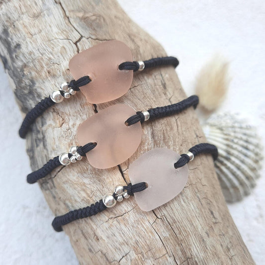 Pink Sea Glass Macrame Bracelet