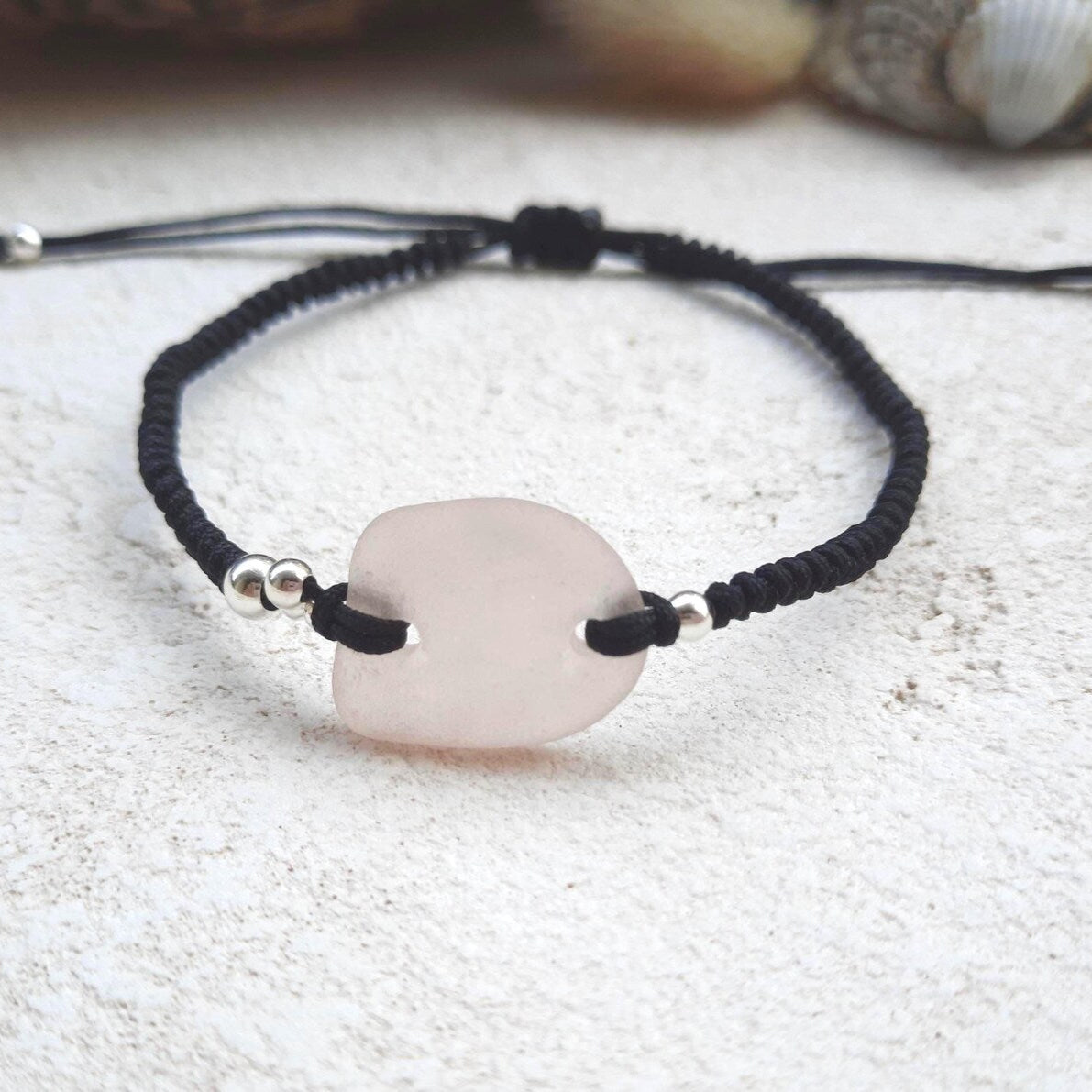 Pink Sea Glass Macrame Bracelet