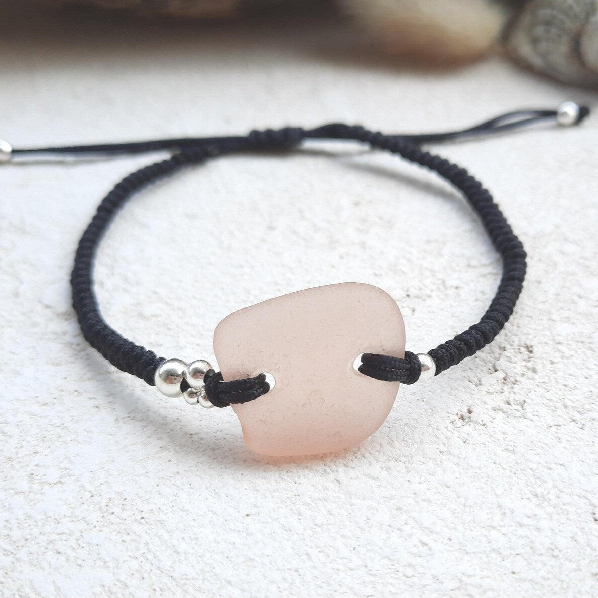 Pink Sea Glass Macrame Bracelet