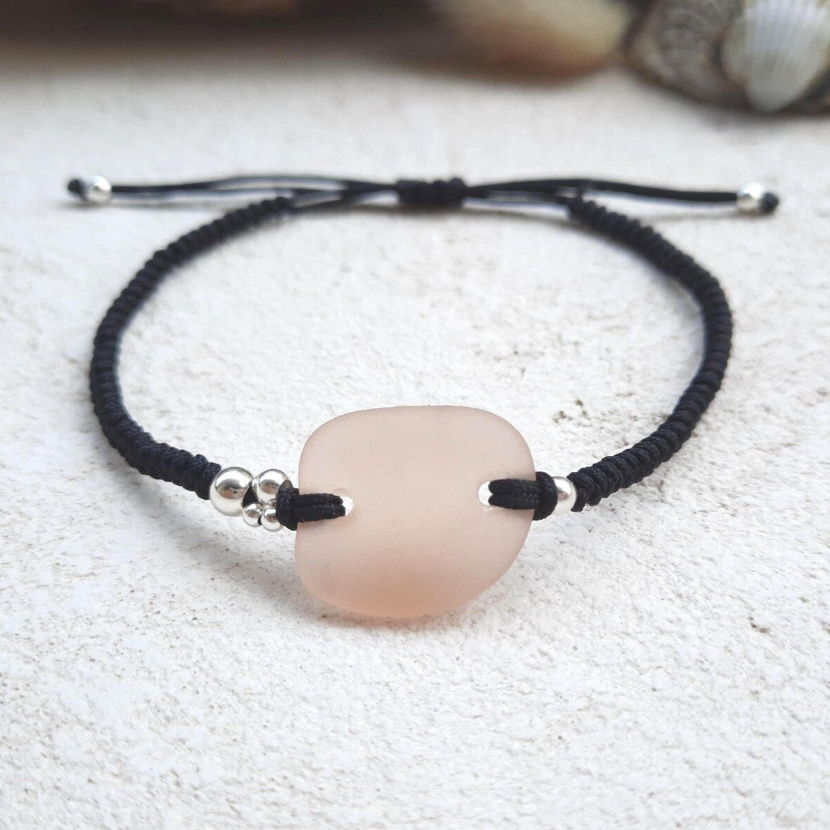 Pink Sea Glass Macrame Bracelet