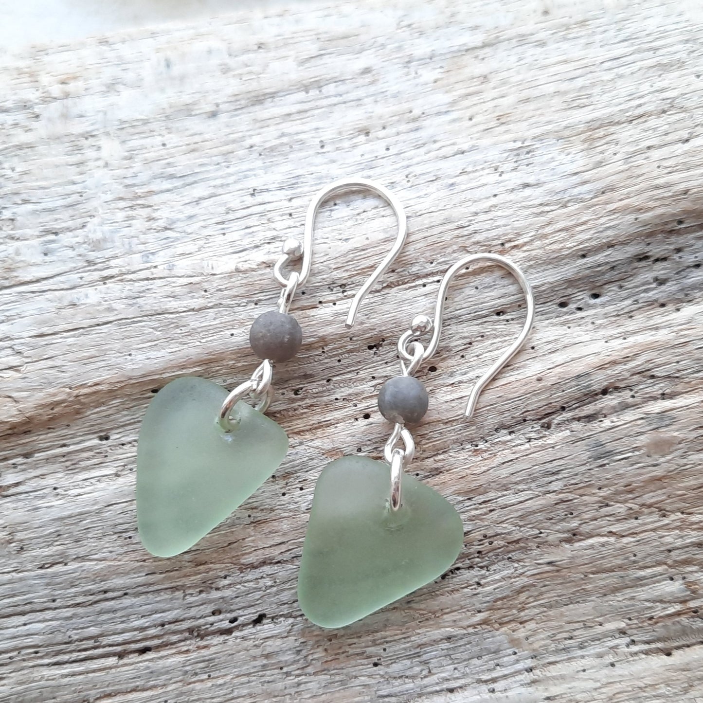 Seafoam Green Triangle Sea Glass Dangle Earrings