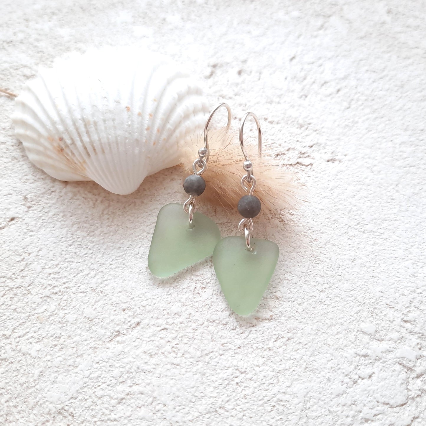 Seafoam Green Triangle Sea Glass Dangle Earrings
