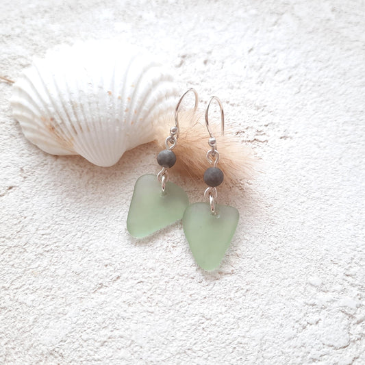 Seafoam Green Triangle Sea Glass Dangle Earrings