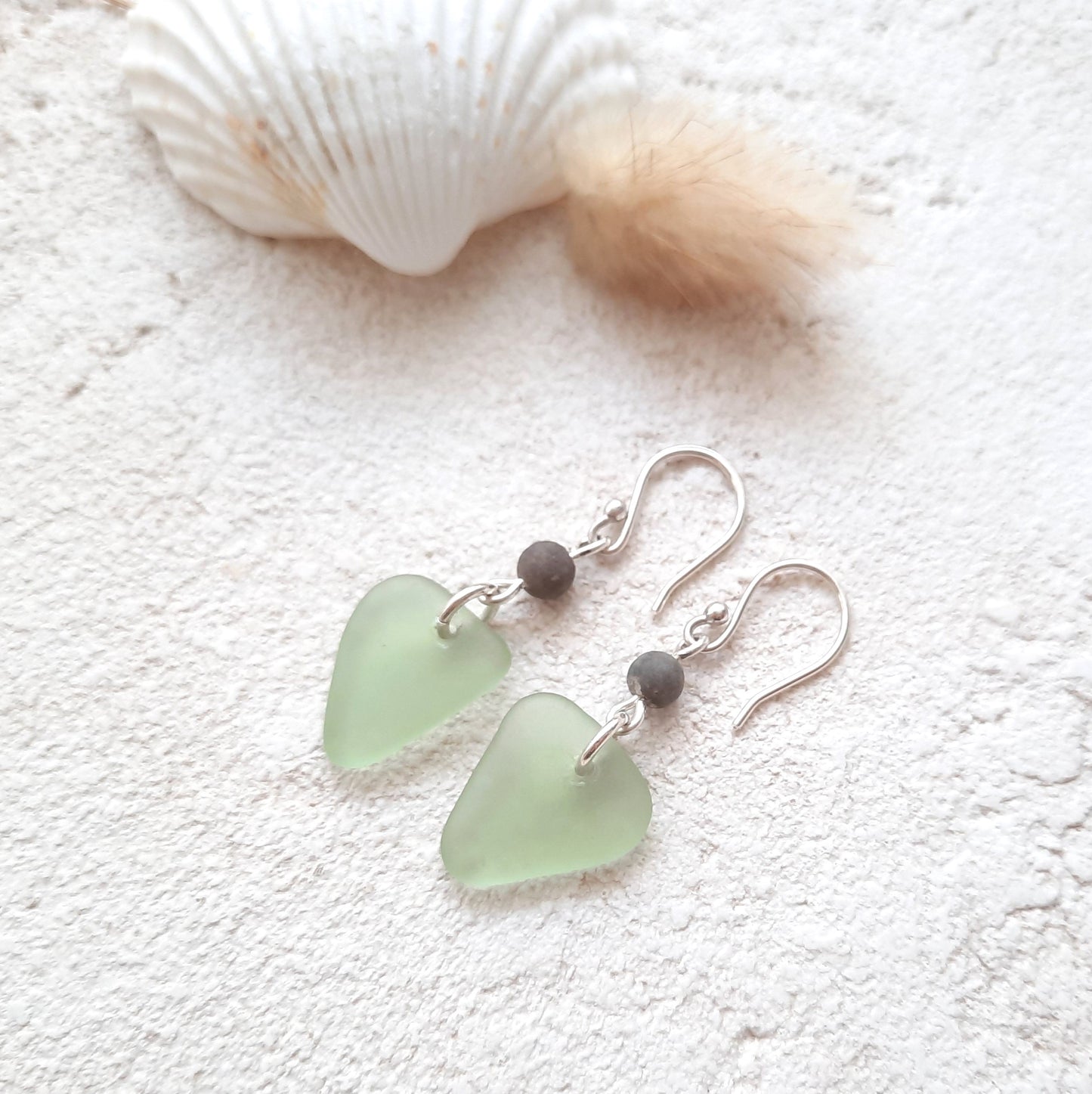 Seafoam Green Triangle Sea Glass Dangle Earrings