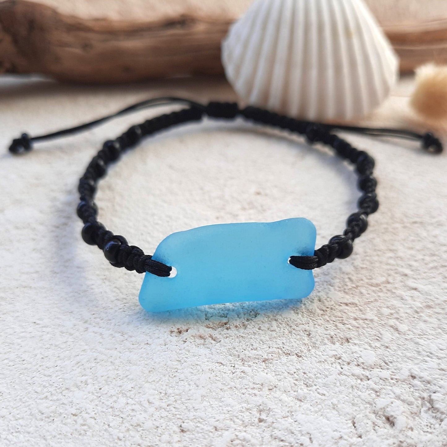 Men's Aquamarine Sea Glass Macrame Bracelet