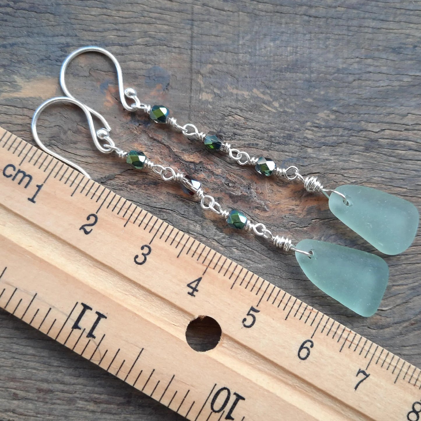 Sea Glass & Crystal Dangle Earrings