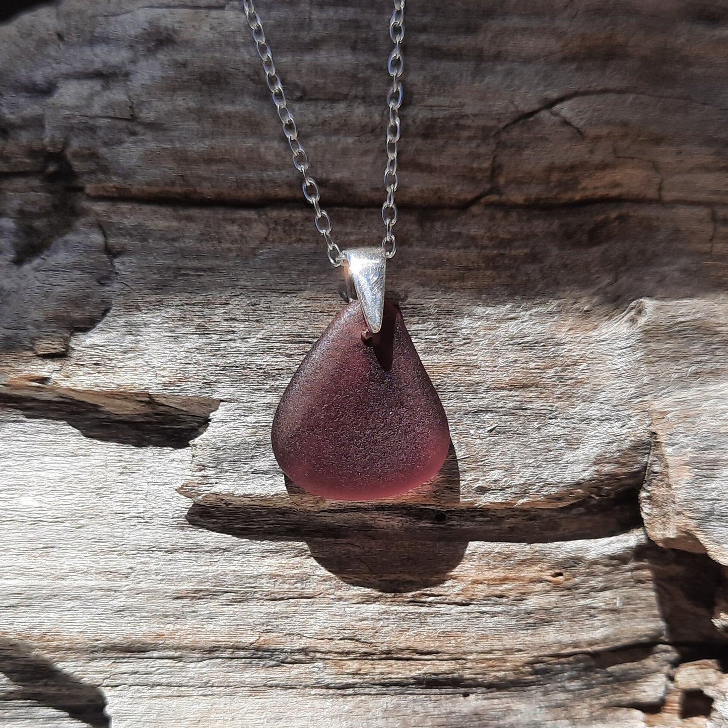 Dark Lavender Sea Glass Pendant Necklace