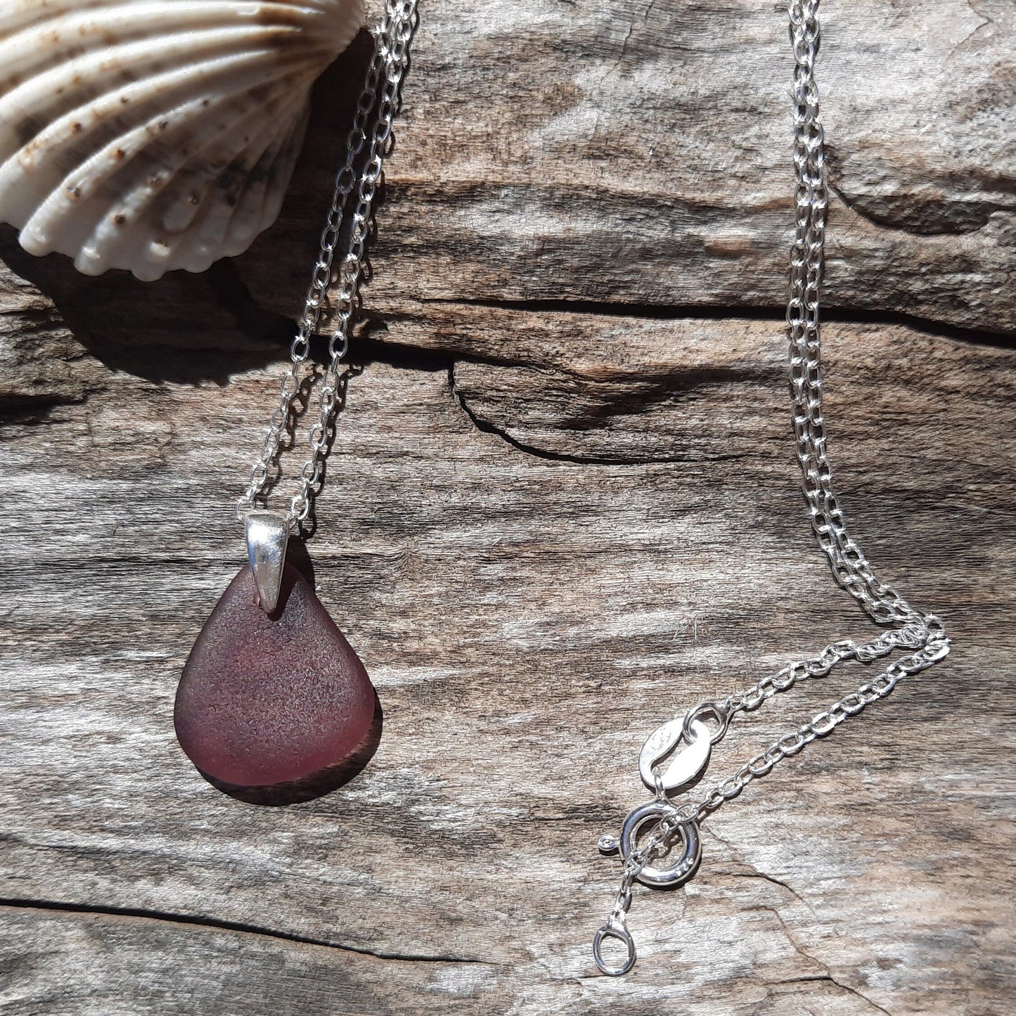 Dark Lavender Sea Glass Pendant Necklace