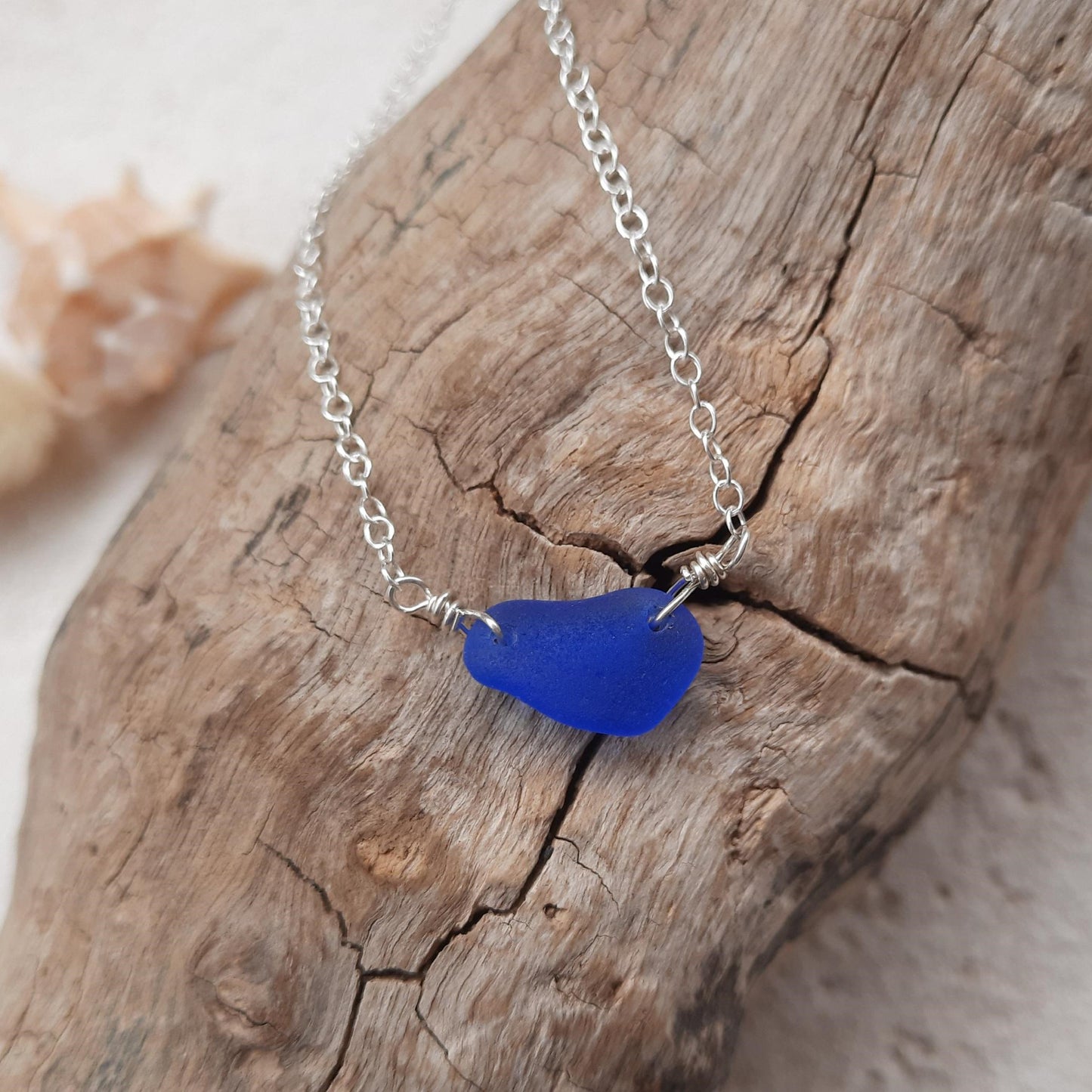 Cobalt Blue Minimalist Sea Glass Necklace