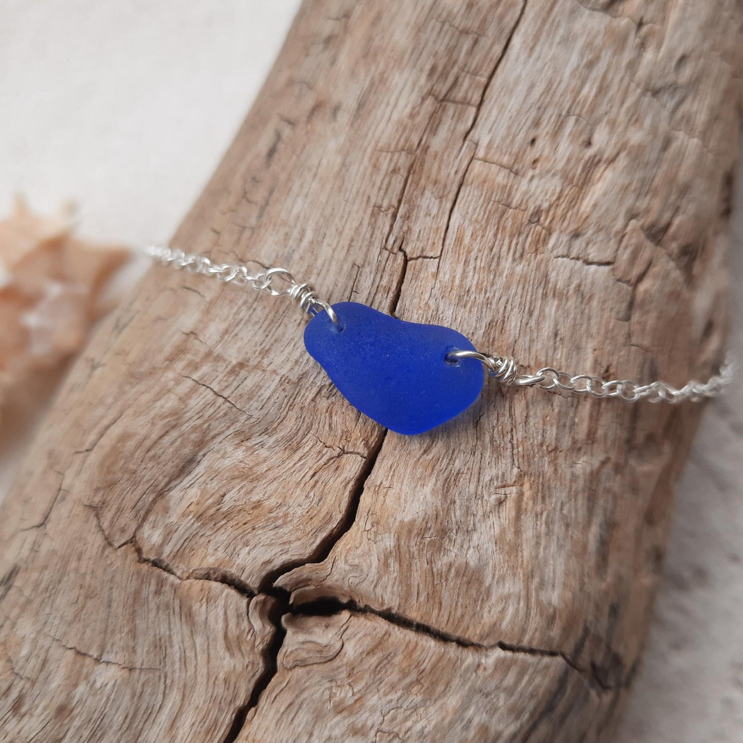 Cobalt Blue Minimalist Sea Glass Necklace