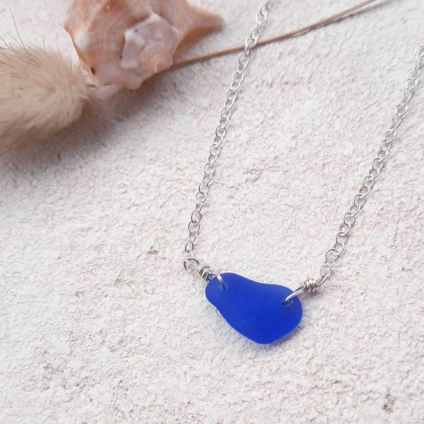 Cobalt Blue Minimalist Sea Glass Necklace