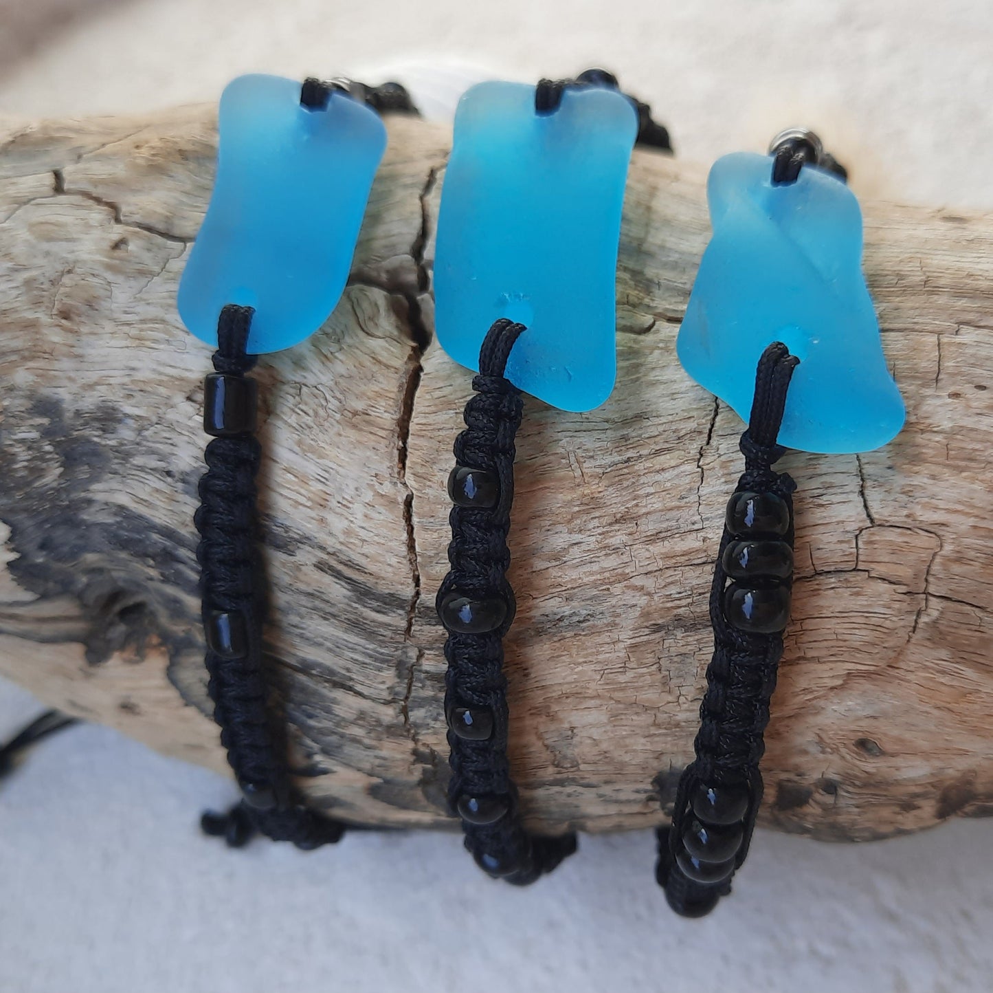 Men's Aquamarine Sea Glass Macrame Bracelet