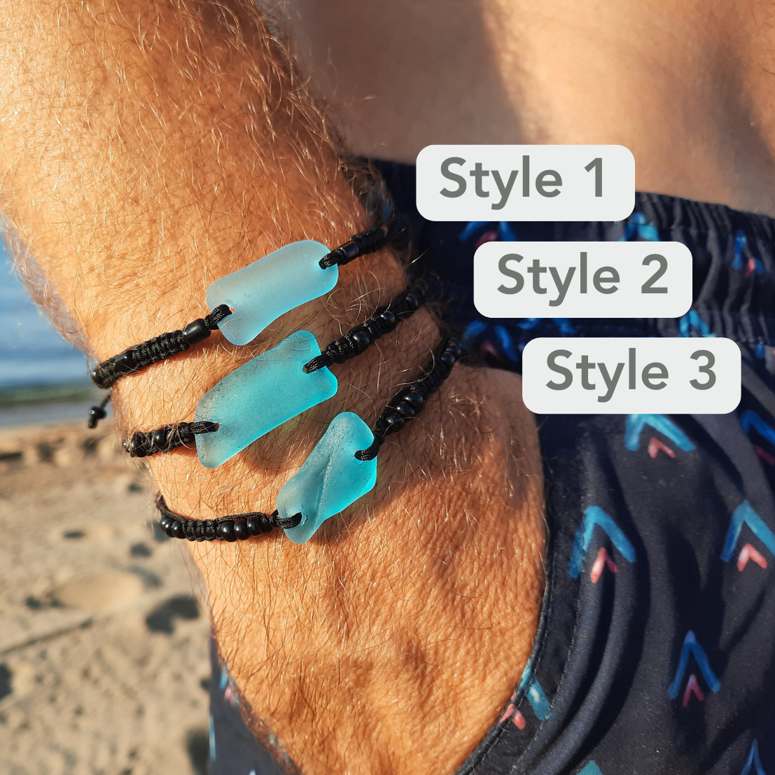 Men's Aquamarine Sea Glass Macrame Bracelet