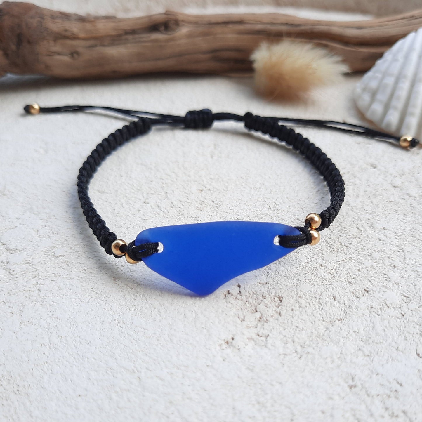 Cobalt Blue Sea Glass Macrame Bracelet