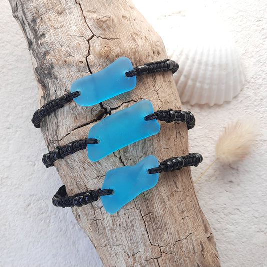 Men's Aquamarine Sea Glass Macrame Bracelet