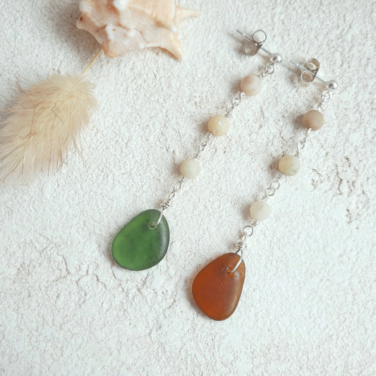 Sea Glass Mismatch Dangle Earrings