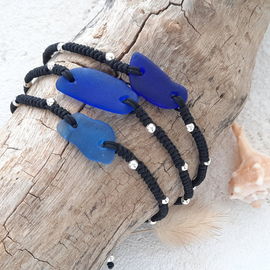 Blue Sea Glass Macrame Bracelet