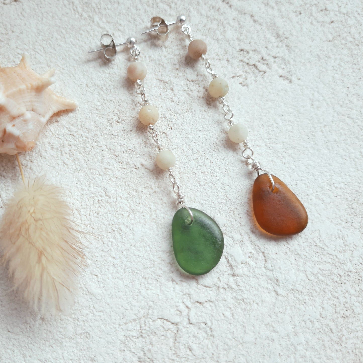 Sea Glass Mismatch Dangle Earrings