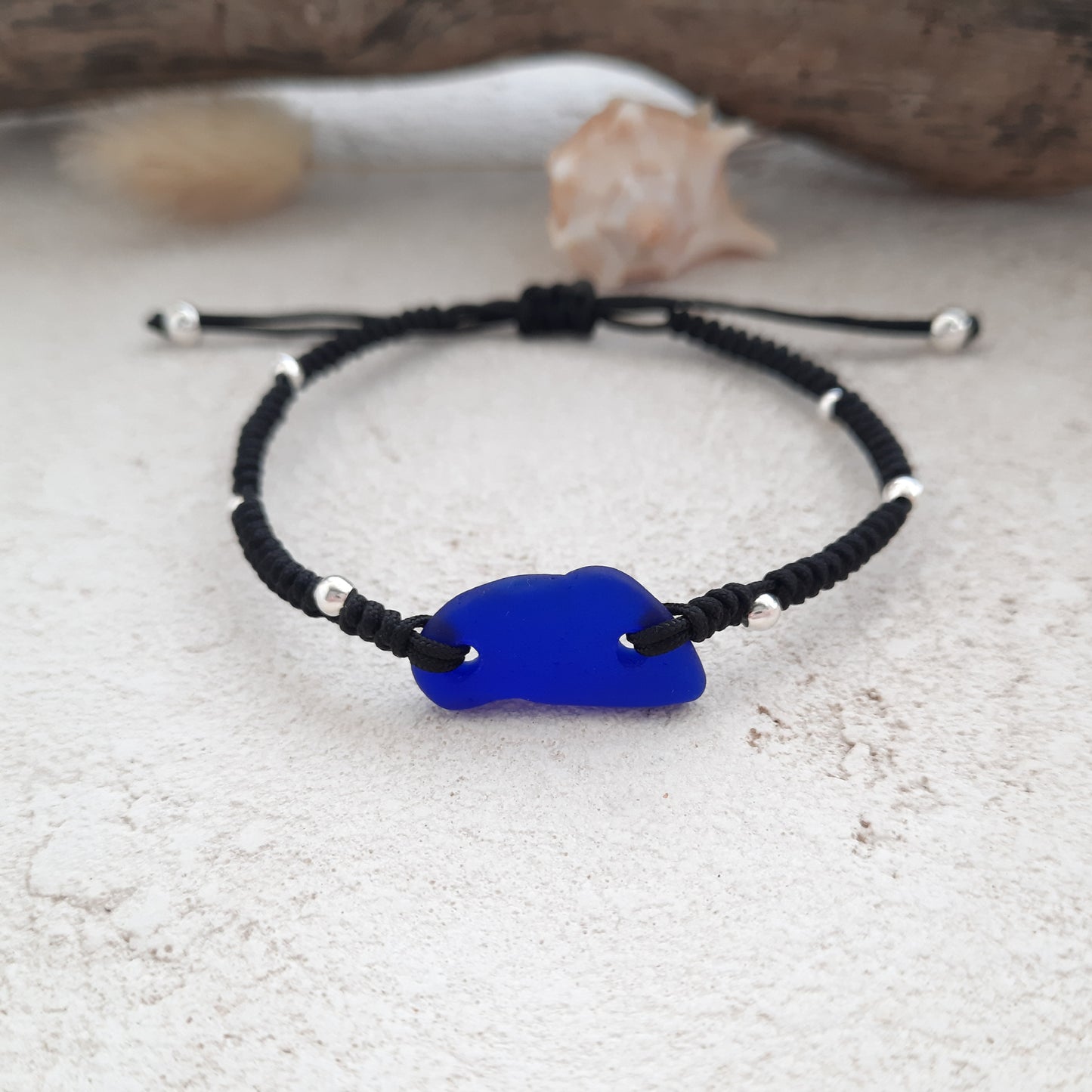 Blue Sea Glass Macrame Bracelet