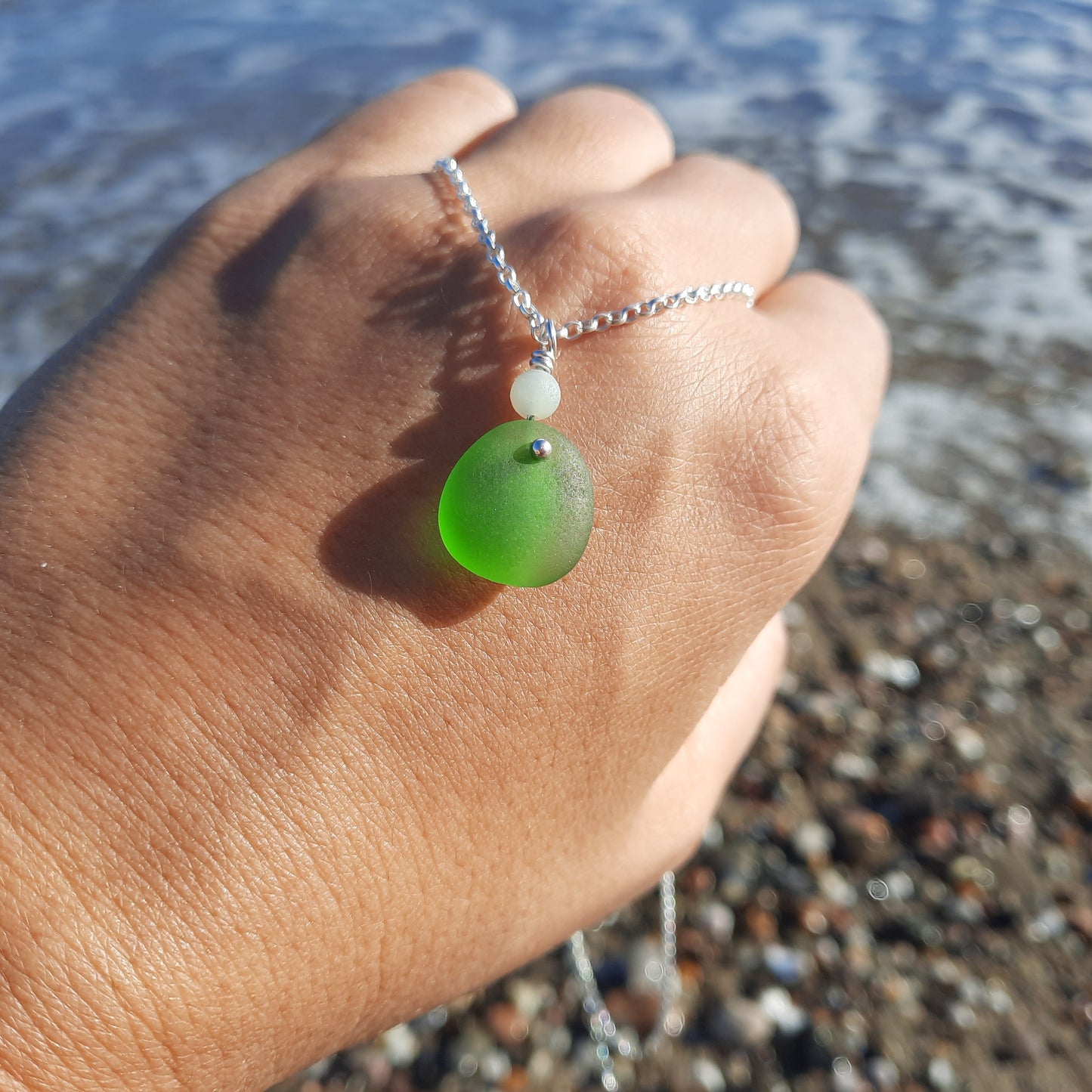 Kelly Green Sea Glass Pendant Necklace