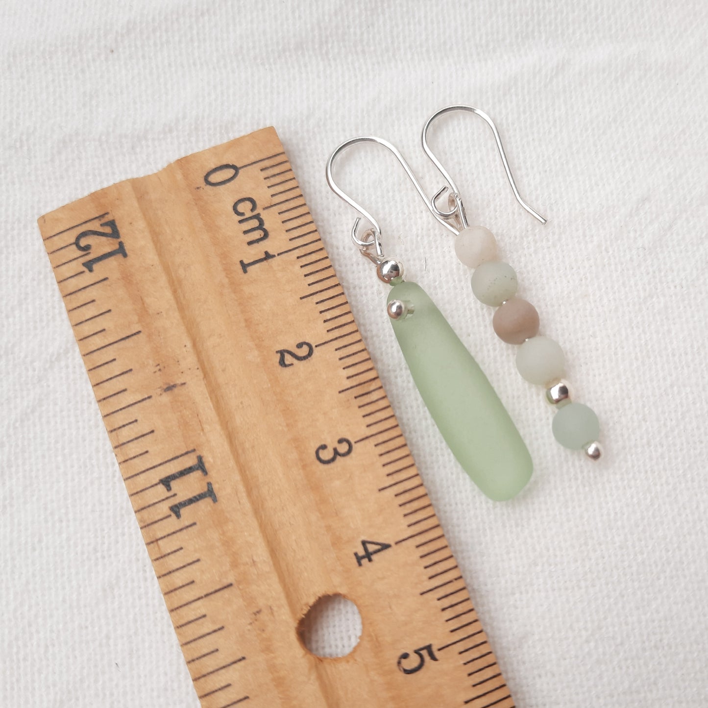 Sea Glass and Amazonite Mismatch Dangle Earrings