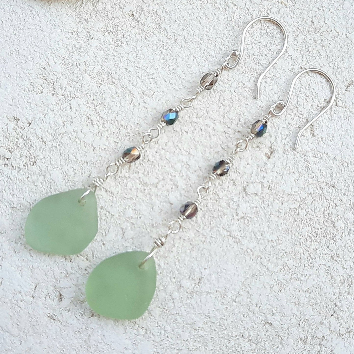 Sea Glass & Crystal Dangle Earrings