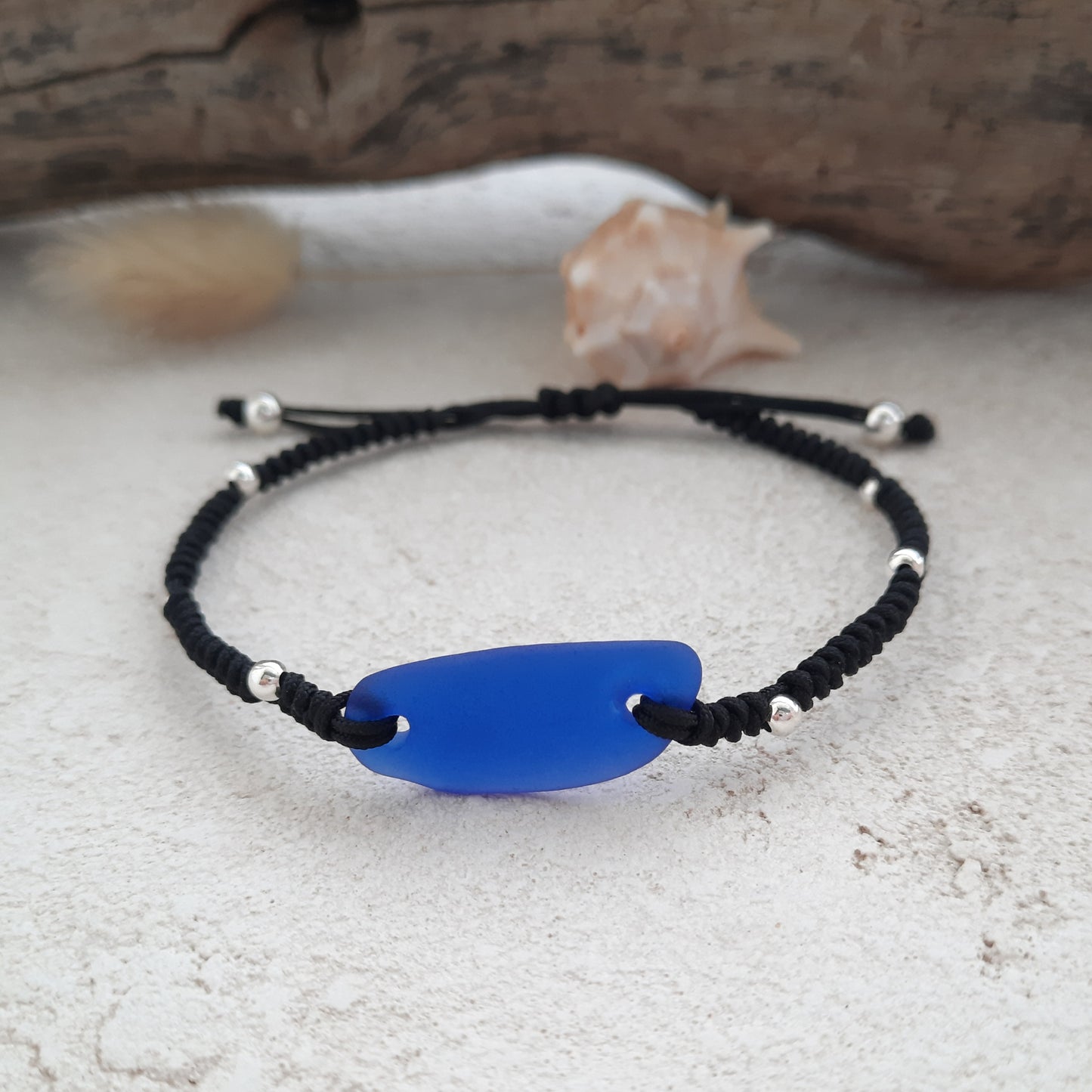 Blue Sea Glass Macrame Bracelet