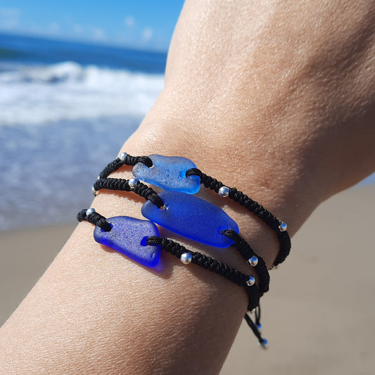 Blue Sea Glass Macrame Bracelet