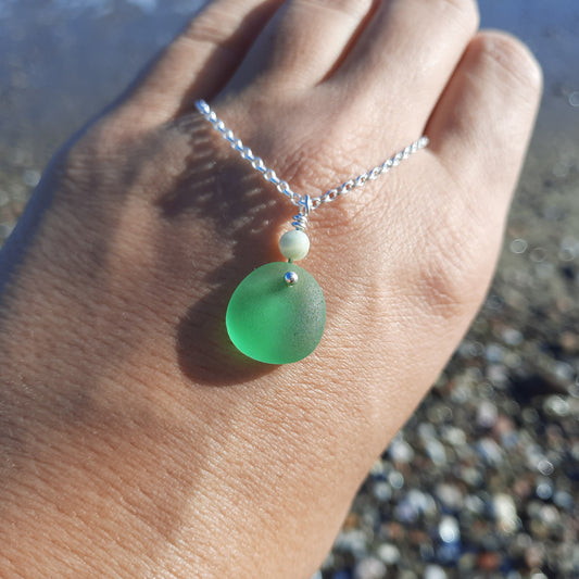 Sea Green Sea Glass Pendant Necklace