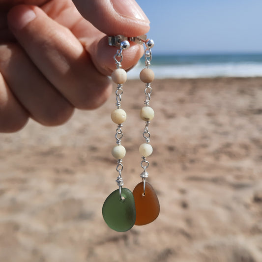 Sea Glass Mismatch Dangle Earrings