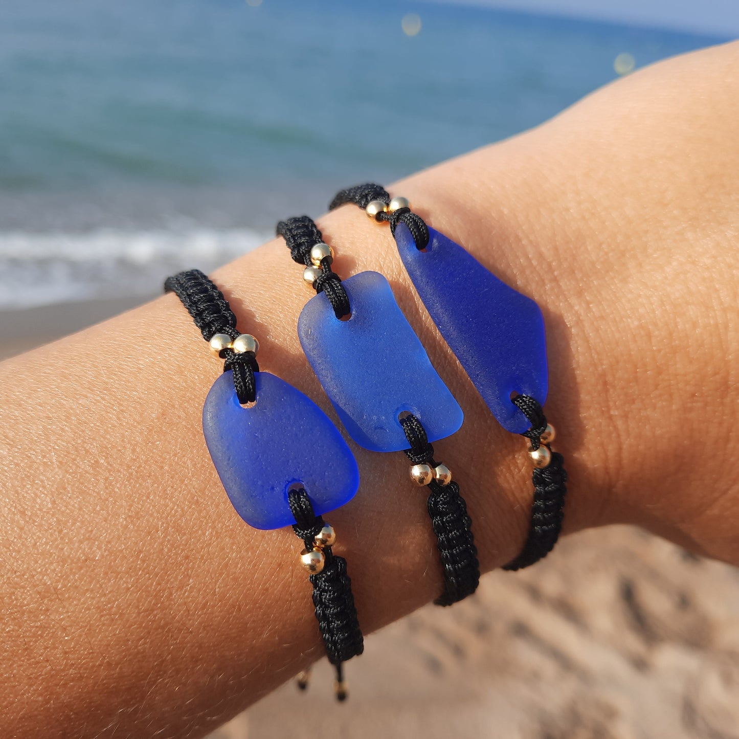 Cobalt Blue Sea Glass Macrame Bracelet