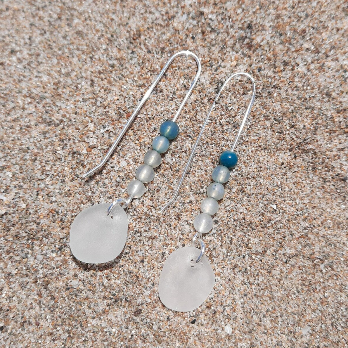 Sea Glass and Agate Threader Earrings